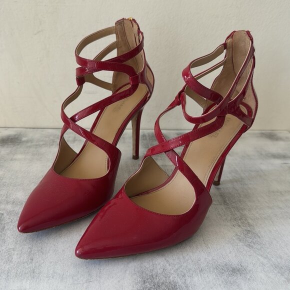 MICHAEL KORS Catia Red Pointed Toe Strappy High Heels 4" Patent Leather Sz.8 - Picture 6 of 15